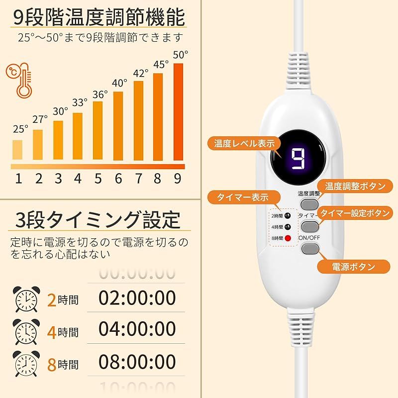 Saiveina ホットマット 電気ホットマット電気ホットカーペット 省エネ 【9段階温度】タイマー機能 速? 電気座布団 暖房器具 防寒対策 過熱防止 自宅 オフィス 電気マット90cmx41cm広い面積加熱 操作簡単 日本語取説付き 1