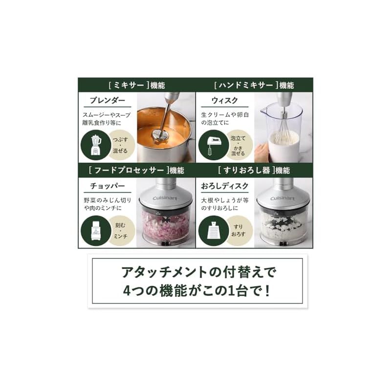 クイジナート コードレス 充電式 ハンドブレンダー チョッパー付 おろしディスク付 つぶす/混ぜる/泡立てる/かき混ぜる/刻む・ミンチ/おろす 軽量 RHB-1070J 0