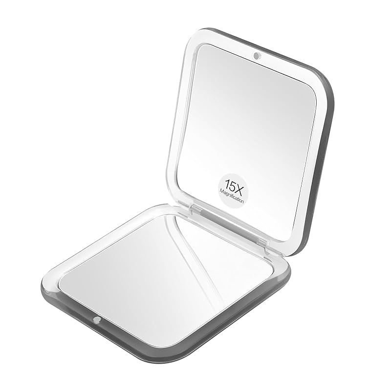 Compact Travel Small Magnifier - Snowflake Pocket Mirror - 1x/15x Magnifying Makeup Mirror Handheld Portable Travel and Wallet (Black), 1x/15x Magnifying Pocket Mirror 0