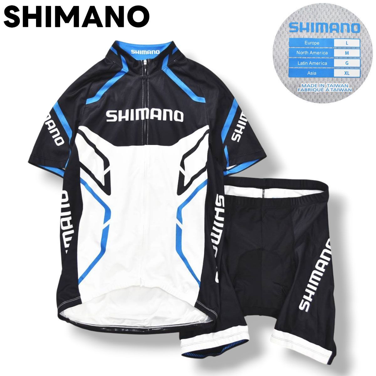 【本格仕様】 シマノ SHIMANO ロゴ プリント サイクリング ウェア セットアップ 上下 ジャージ シャツ x ショート パンツ XL スポーツ レーシング ツーリング 自転車 競技 メンズ
