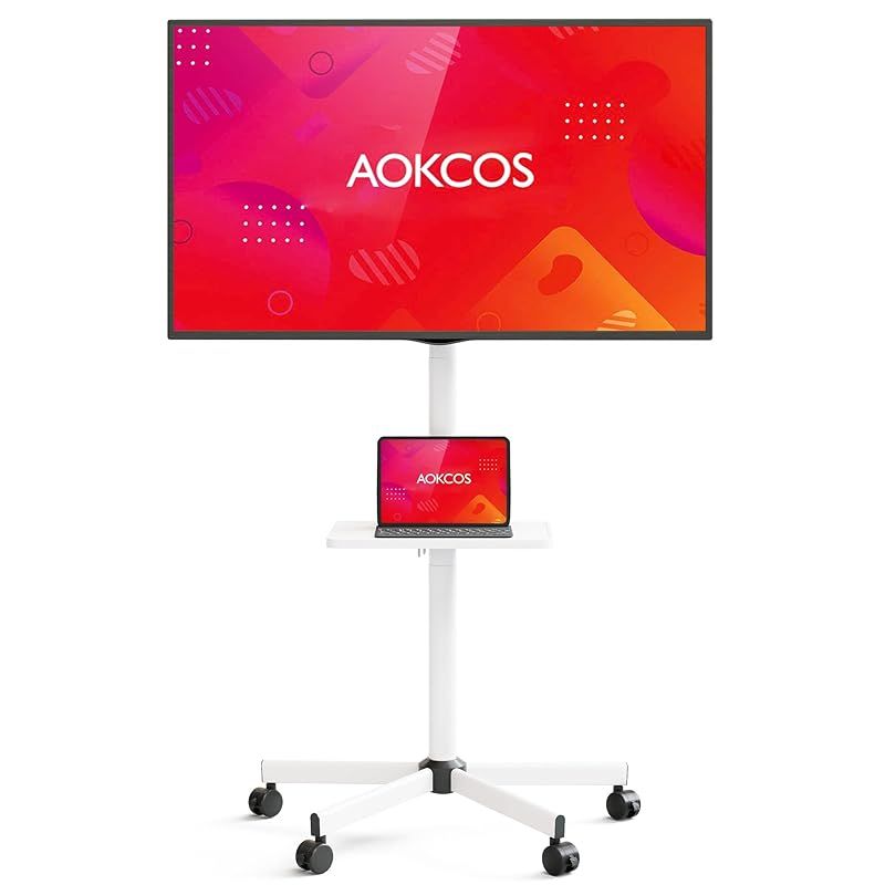 AOKCOS テレビスタンド 移動式テレビスタンド テレビカート 32-65インチテレビ対応 高さ調整可 チルト機能 棚板1枚付 キャスター付き 荷重40kg 壁寄せ 省スペース (ホワイト) 0