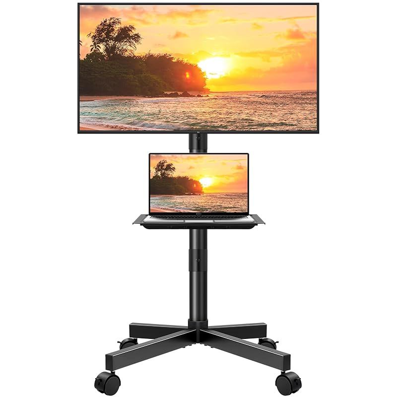 KKTONER モバイルテレビカート テレビスタンド キャスター付き 23~65インチ LCD LED対応 高さ調節可能 棚板付き 最大VESA 400x400mm 移動可能 テレビトロリー 耐荷重40kg 0