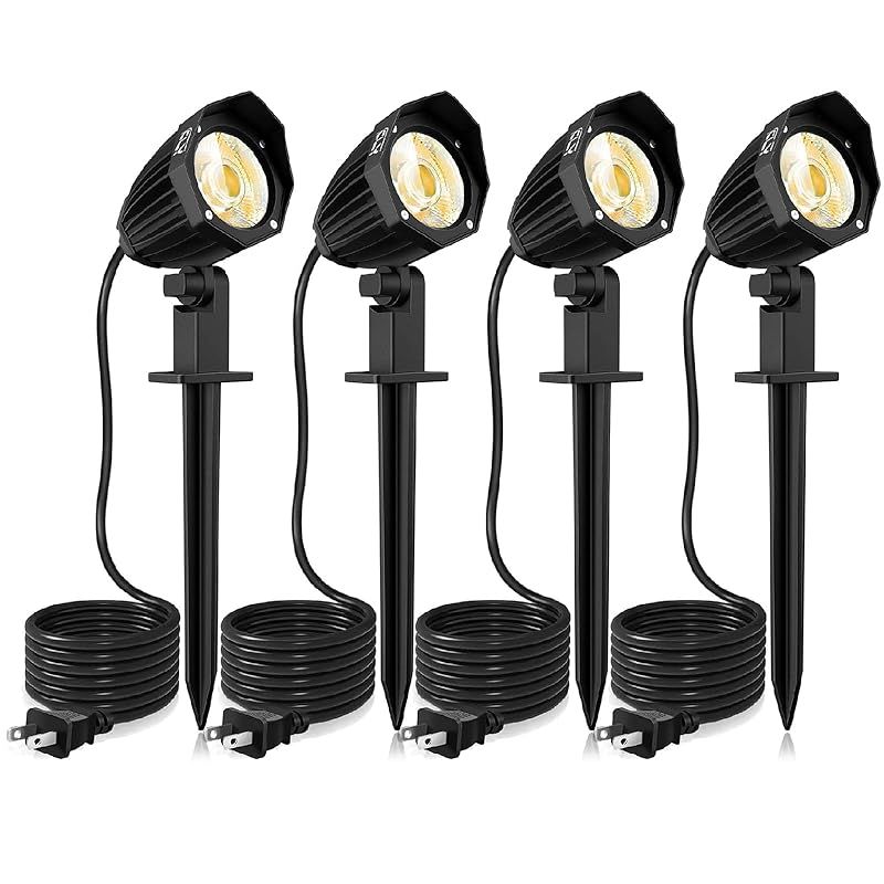 CLY LED ガーデンライト 電球色3000K パスライト 4個セット AC100V 9W スポットライト 常時点灯 高輝度 1050LM 地中埋込型 看板 ライトアップ 芝生ライト IP66防水 1.5M 壁掛け 角度回転可 車道 歩道 玄関先 照明 1