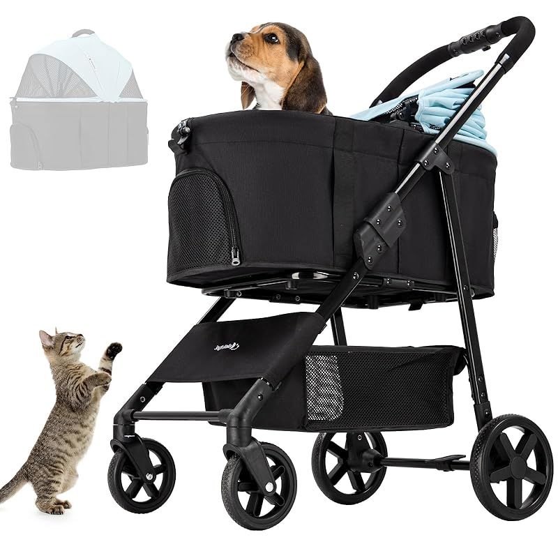 Joyfultails 分離型 ペットカート 折りたたみ 3way 多機能 対面式 猫犬兼用 ペットバギー キャリー コンパクト 軽量 耐荷重15KG 犬用ベビーカー 前輪360°回転 後輪ブレーキ付き ドッグカート お出かけ 散歩 通院 介護用 組み立て 0