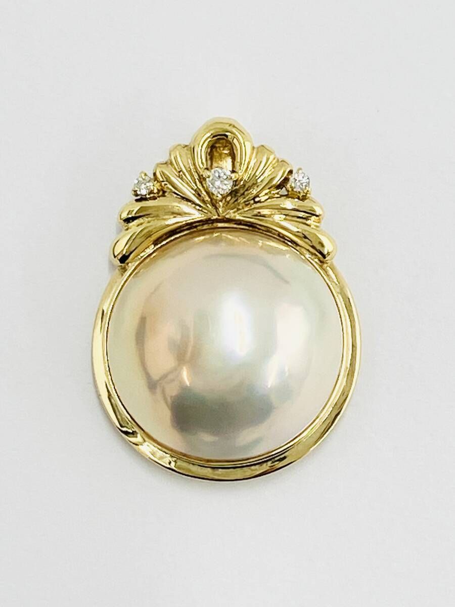 鑑別書付き K18 ダイヤ0.06ct ハーフパール トップ 4.9g 18金