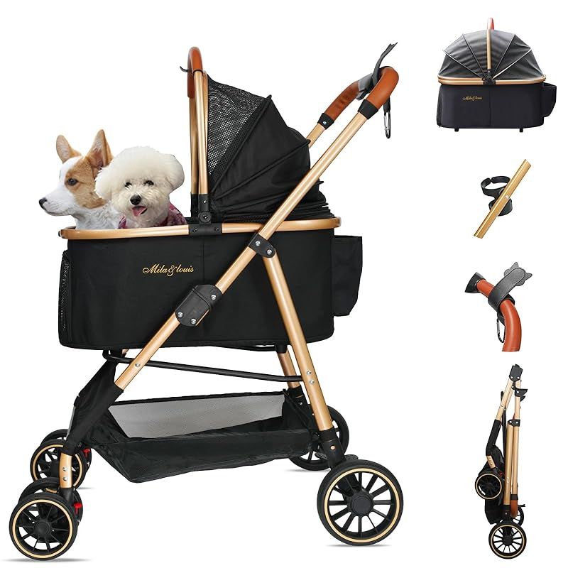 【軽量5.5KG 中・小型犬専用】MILA&LOUIS ペットカート分離型 取り外し可能 軽量ファッション 犬 カート人気 4輪耐摩耗 犬用 ベビーカー ドッグ バギー ワンタッチペットかーと折たたみ可能 ペットバギー 衝撃吸収ユニバーサルホイール後輪片足 0