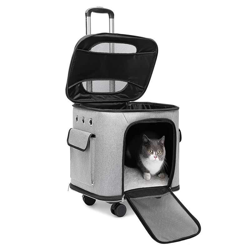 CHINSUKIDA 猫 キャリー キャスター付き 小型犬 キャリーカート 2way ペットキャリーバッグ 犬用ソフトクレート 折りたたみ可 マット付き 散歩 通院用 (グレー) 0
