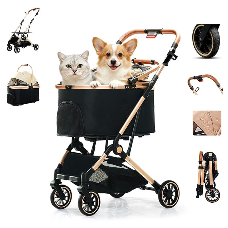 MUNDUSペットカート 分離型 犬用バギー 小型犬/中型犬/猫 多頭対応 取り外し可能 犬用カート 前輪360°後輪ブレーキ付 飛び出し防止ペットバギー 大容量空間 通気窓 快適性 ペットキャリーカート 4輪PU素材 耐摩耗性 静音 ベビーカー 強化構造 2