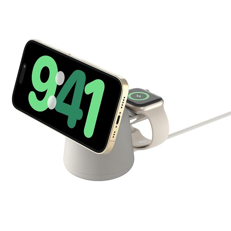 Belkin 2 in 1 MagSafe充電器 最大15W高速充電 ワイヤレス充電器 MagSafe公式認証 iPhone17,16～12 Applewatch対応 9/8/7/Ultra 高速充電対応 USB-Cケーブル付属(1.5m) AC電源アダプ 0