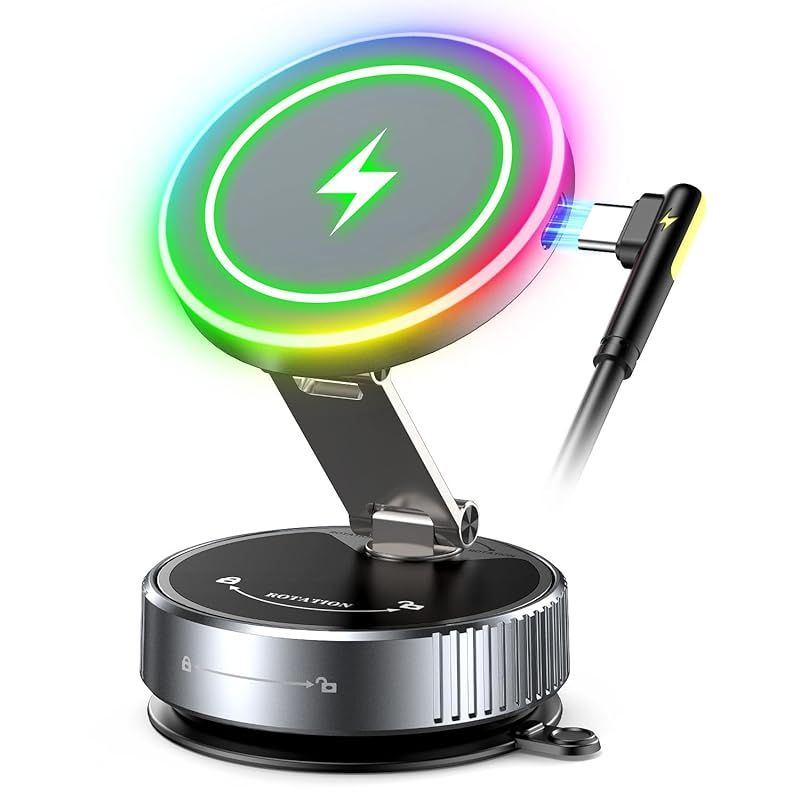 スマホホルダー 車 ワイヤレス充電 Mag-safe対応【2026初登場・話題沸騰】N55超強力磁石 マグネット式 スマホスタンド 車載充電器 15W急速充電 強力真空吸盤 落下防止 360°回転 多角度調整可能 折りたたみ式 高級合金素材 iPhone/ 0