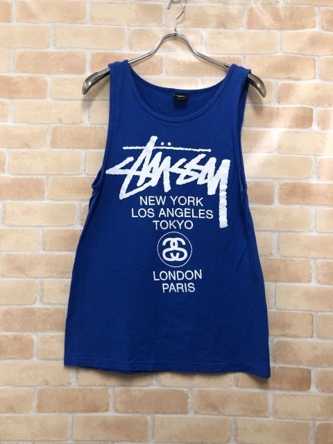 【中古】 STUSSY ステューシー ワールドツアー タンクトップ ブルー S 111447623