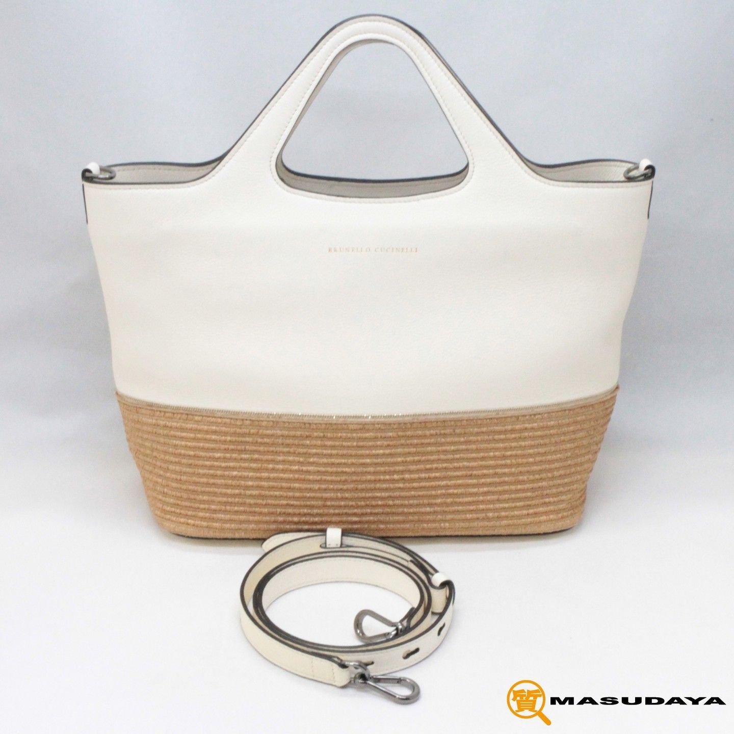 極美品　ブルネロクチネリ モニーレカーフ　ショルダー バッグ ブルネロクチネリ モニーレラフィア2Wayショルダーバック【美品