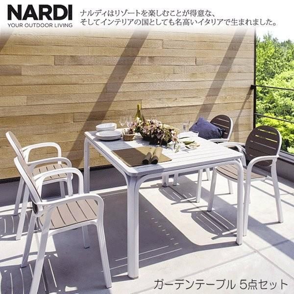 アロロテーブル&パルマアームチェア5点セット ホワイト NAR-T04W/NAR-AC05M×4