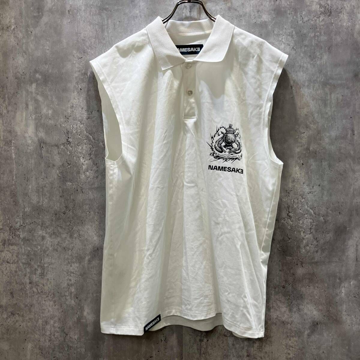NAMESAKE ノースリーブポロシャツ size L ホワイト ネームセイク