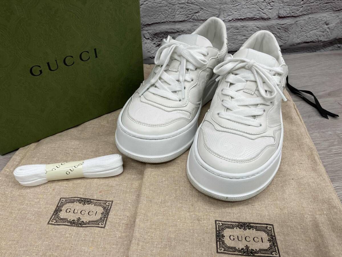 GUCCI エンボススニーカー オフホワイト 表記サイズ36 /箱・替シューレース・保存袋付き