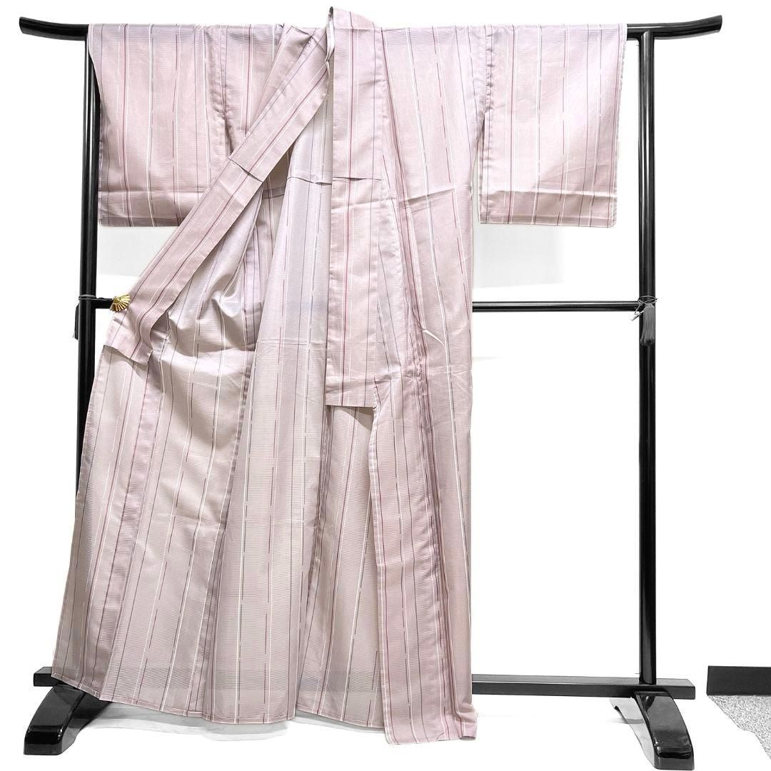 洗える着物 夏用 絽 小紋 身丈165 縦縞 くすみピンク 着物 042b p