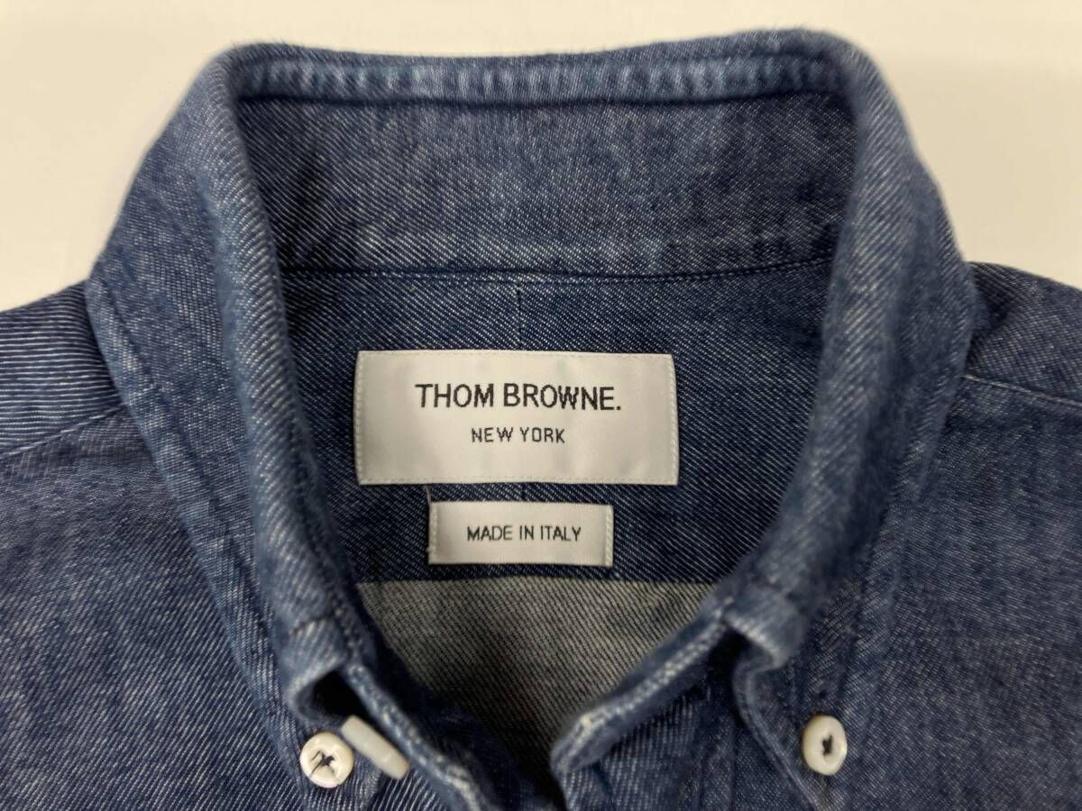 THOM BROWNE トムブラウン ポロカラーシャツ デニムシャツ 長袖 ボタン