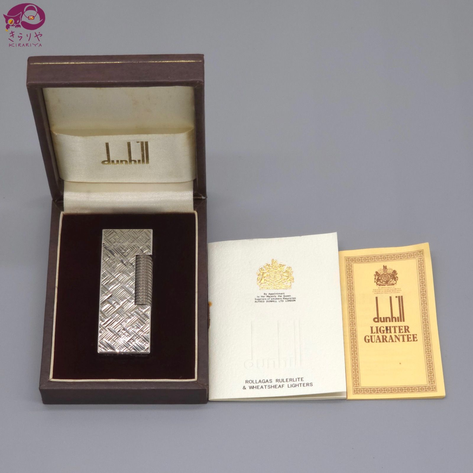 dunhill ダンヒル ローラガス ライター ウィートシェフ 着火確認済み スイス製 底蓋閉まらず現状品 ケース 冊子 ギャランティ 1981年製