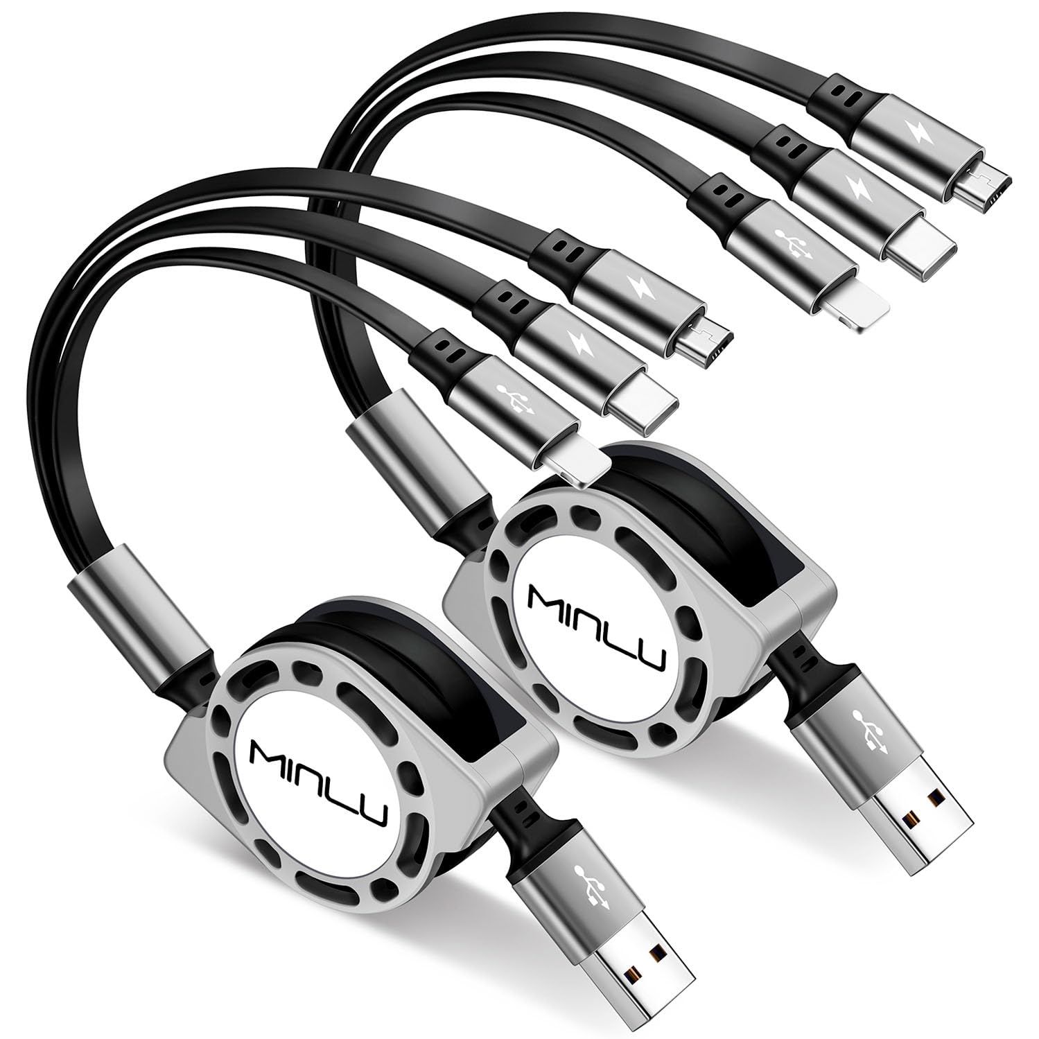 MINLU 3in1 充電ケーブル 巻き取り [1.2m，2セット] 3.0A マルチ充電 