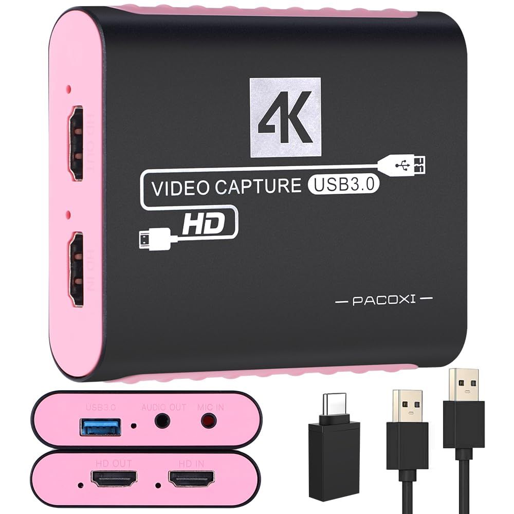 キャプチャーボードは4K HDMI パススルー機能を搭載しています 1080P 60Hz USB 3.0 ビデオゲーム キャプチャーカード 高速転送 低遅延 ゲーム実況生配信ライブ、ビデオ会議録画、リアルタイムストリーミング 画面共有 Switch ...