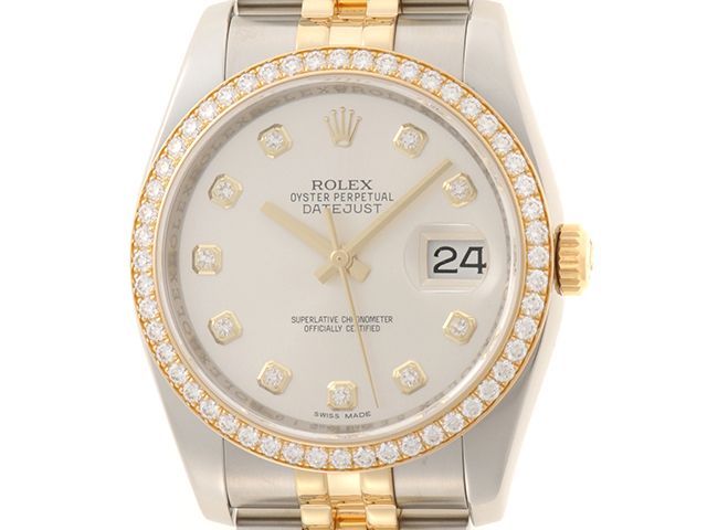 ROLEX ロレックス ウォッチ デイトジャスト・ダイヤベゼル 時計 116243G 腕時計 ステンレススチール/K18イエローゴールド K18YG シルバー 自動巻き シルバー文字盤 メンズ【中古】