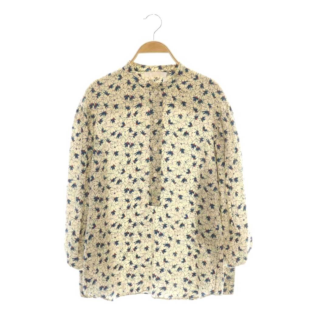 美品 Chloe クロエ フラワーカラー チェック シルクシャツ CHC20WHT6033481B34 サイズ34 ベージュ レディース 古着 中古 USED クロエ CHLOE シルクシャツ ブラウス 総柄 バンドカラー 34 ベージュ