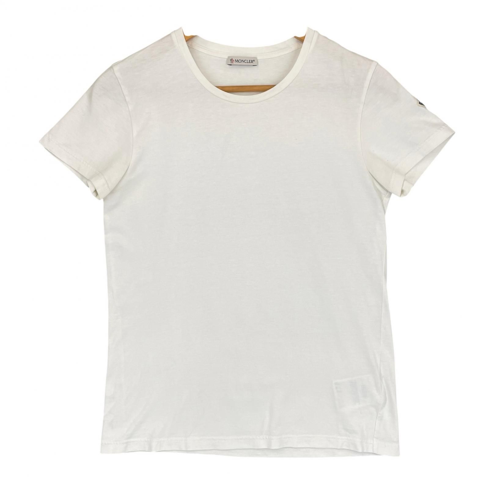 美品☆MONCLER モンクレール 24SS C-SCOM コットン100％ ロゴ ラインストーン 半袖Ｔシャツ ホワイト S 正規品 レディース MONCLER (モンクレール) バックプリント ロゴ クルーネック 半袖 T