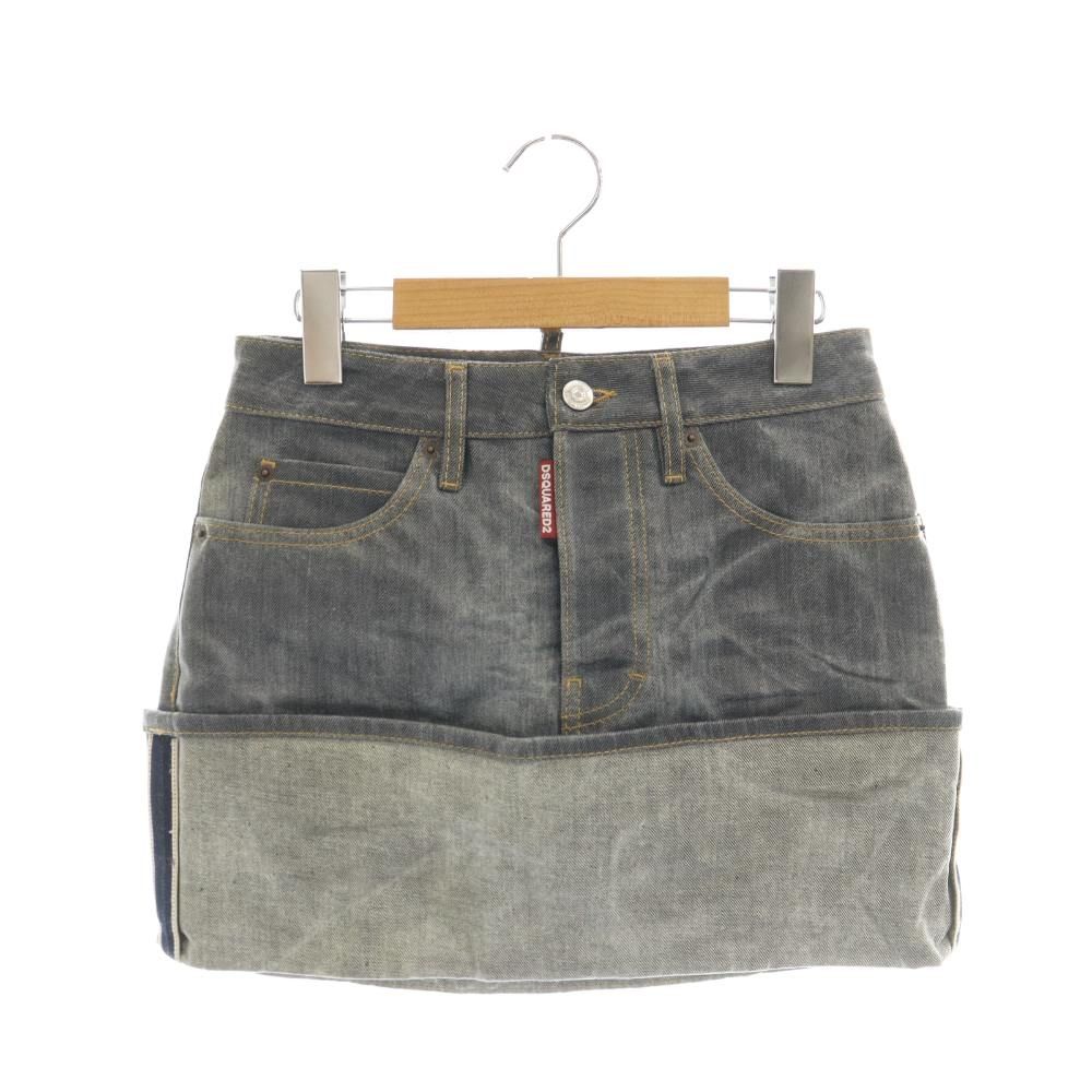 ディースクエアード DSQUARED2 デニムスカート ミニ 台形 ウォッシュ加工 ボタンフライ 38 インディゴ /CX ■GY62 7,957円