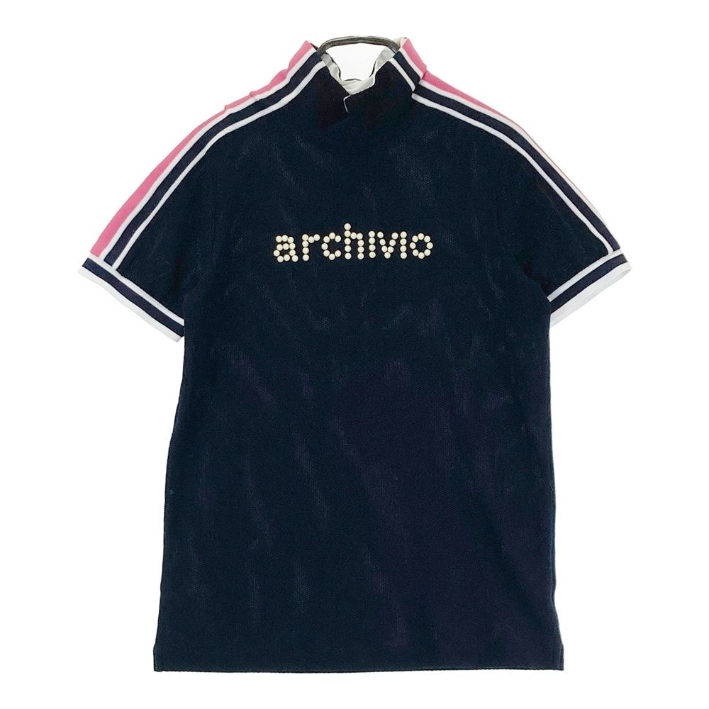 サイズ：38 ARCHIVIO アルチビオ ハイネック 半袖Tシャツ ネイビー系