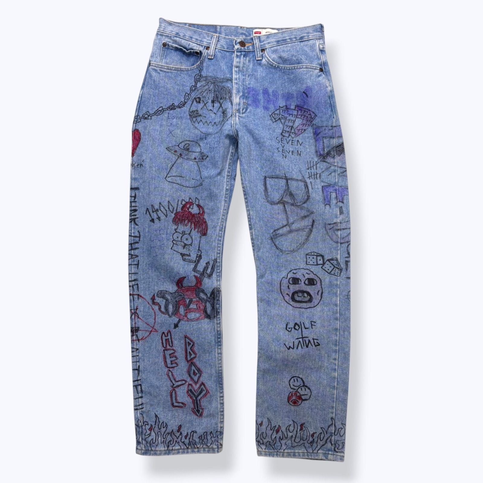 2000s Wrangler Hand Drawn Denim Pants 【W30】 2000年代 y2k ラングラー ハンドペイント 手書き アート デニムパンツ ジーンズ 古着 ヴィンテージ