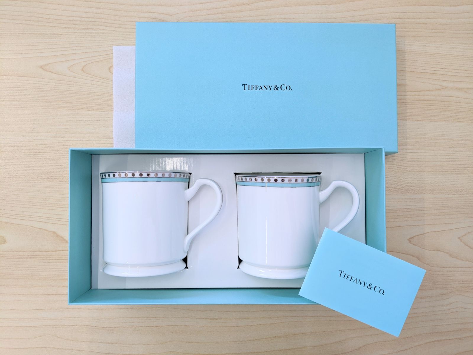 C 60サイズ【中古品】TIFFANY＆Co. ティファニー プラチナブルーバンド マグ マグカップ C-0