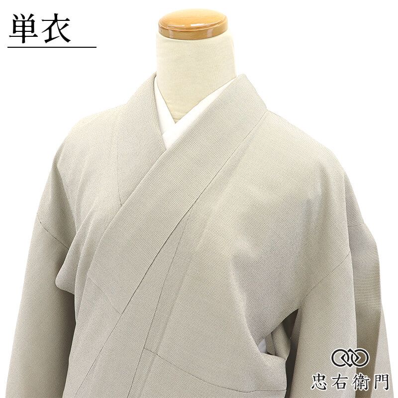 単衣着物 塩沢風 紬 紬着物 レディース 正絹 白ベージュ 無地 織