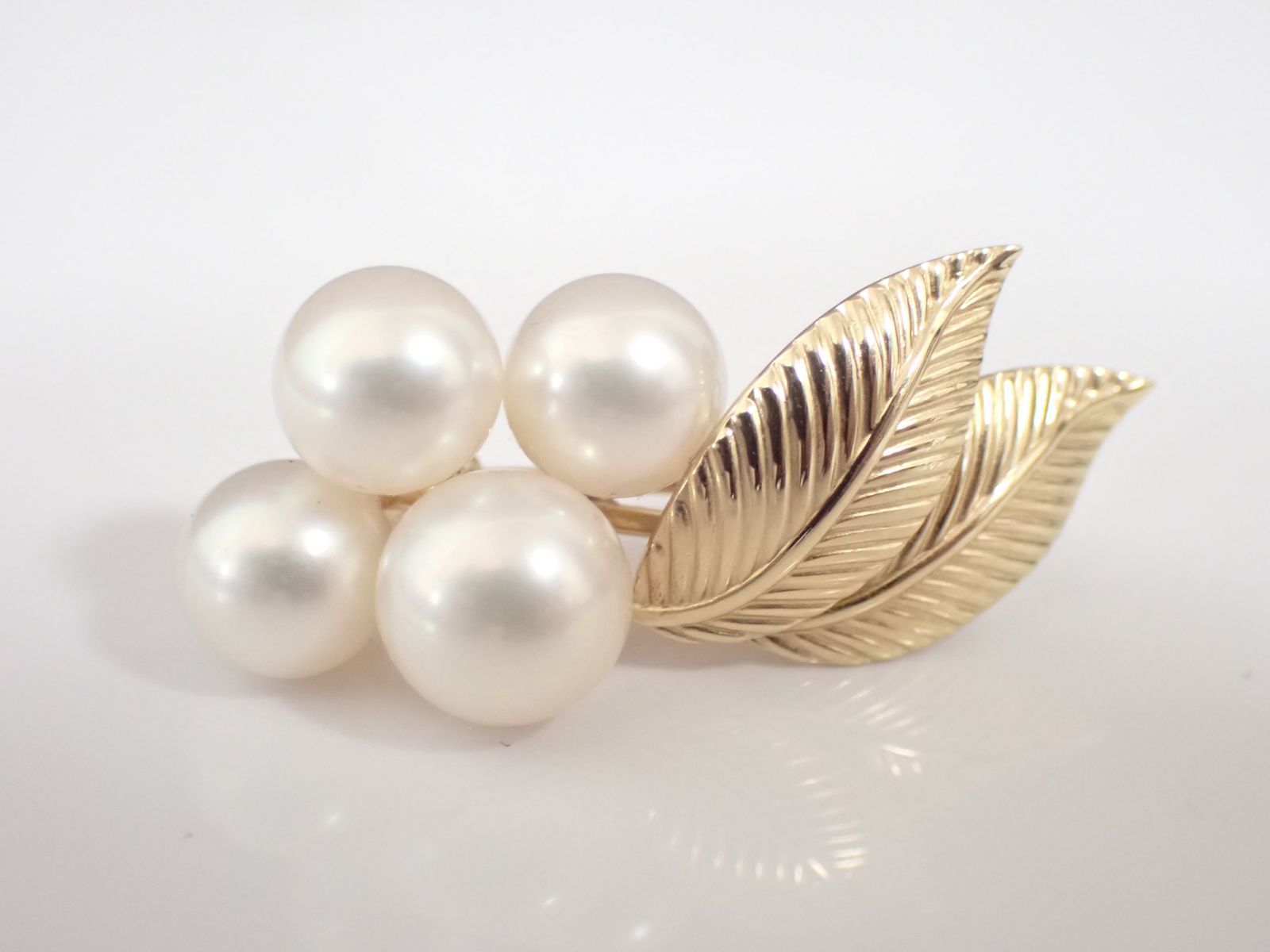 MIKIMOTO ミキモト パール ブローチ リーフモチーフ K14YG 4.2g 美品