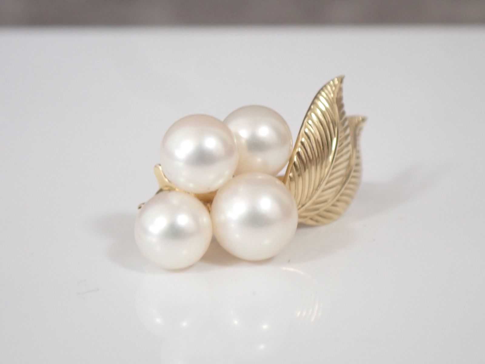 MIKIMOTO ミキモト パール ブローチ リーフモチーフ K14YG 4.2g 美品