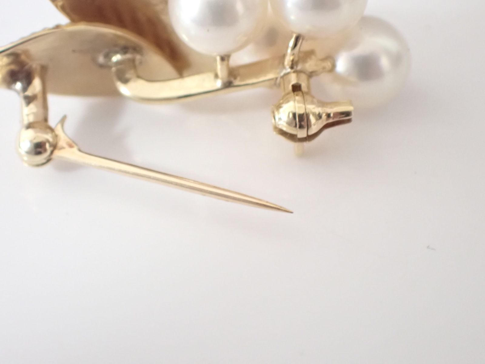 MIKIMOTO ミキモト パール ブローチ リーフモチーフ K14YG 4.2g 美品
