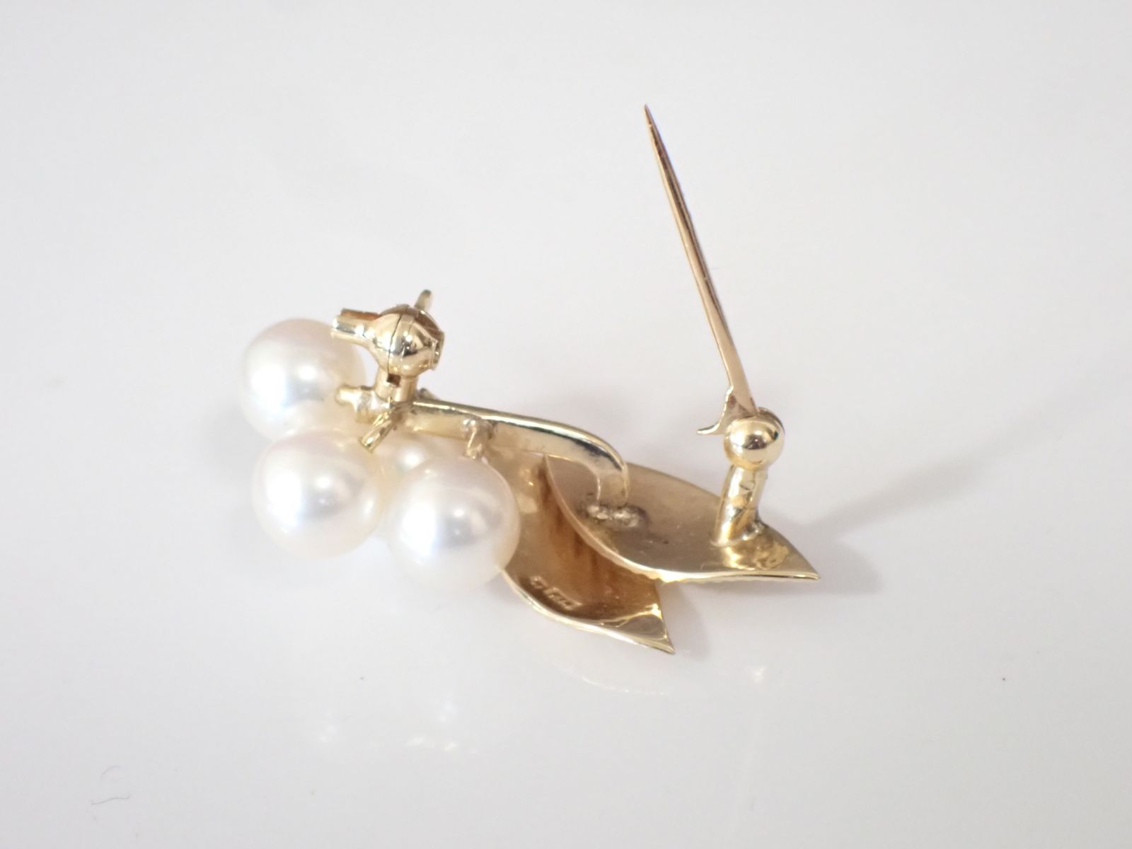 MIKIMOTO ミキモト パール ブローチ リーフモチーフ K14YG 4.2g 美品