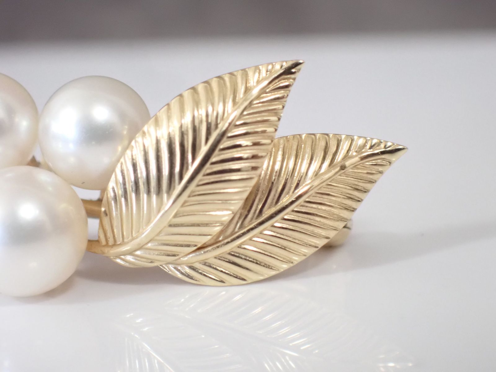 MIKIMOTO ミキモト パール ブローチ リーフモチーフ K14YG 4.2g 美品