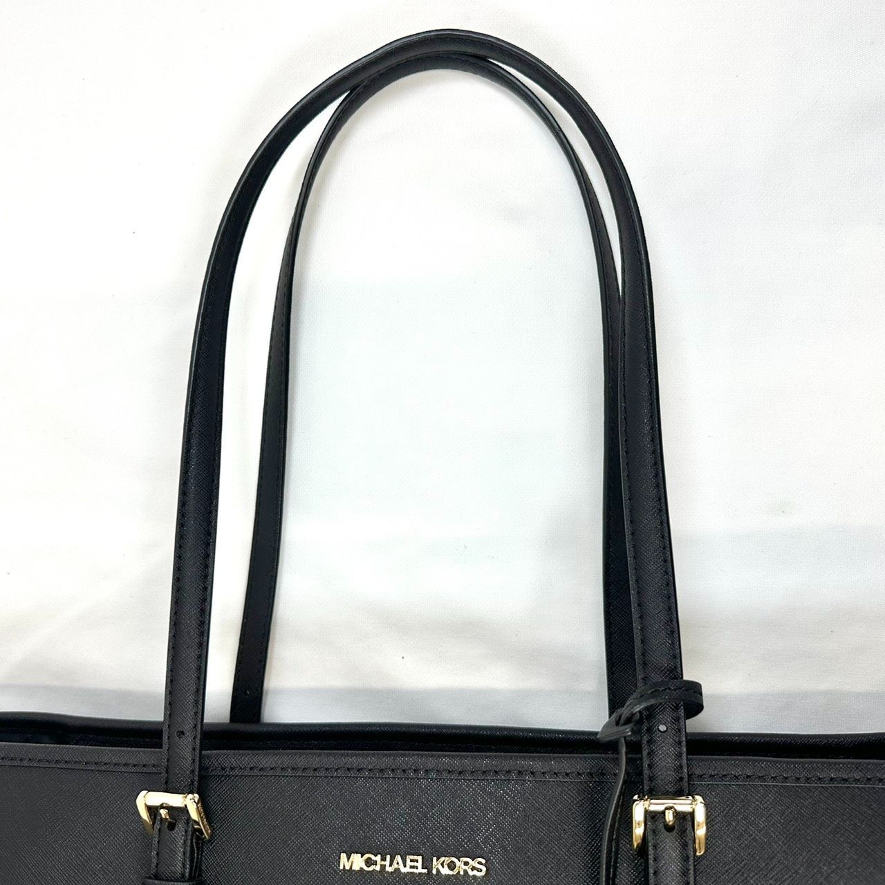 【美品】マイケルコース 2way ショルダーバッグ サフィアーノ 金ロゴ 黒 返品OK】MICHAEL KORS マイケルコース トートバッグ サフィアーノ