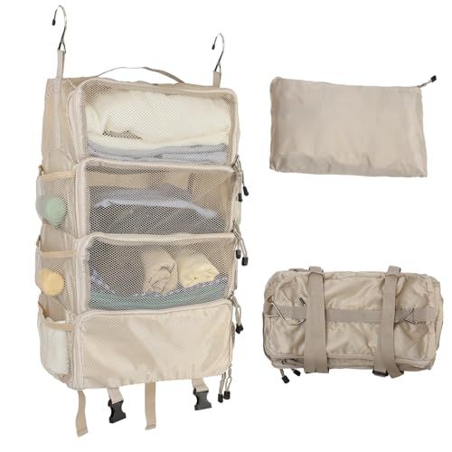 TABITORA Travel Pouch Compression Hanging Travel Pouch Clothes Rack Inner Bag Storage Box Toiletry Divider Travel Goods Closet Foldable Space Saving Large Capacity Clothes Case Organizer 4 Tiers (b07dabc1b