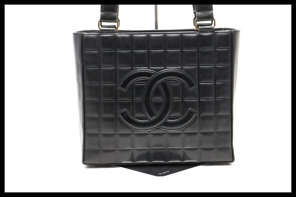 □CHANEL 7番台 チョコバー デカココ GD金具 レザー トートバッグ