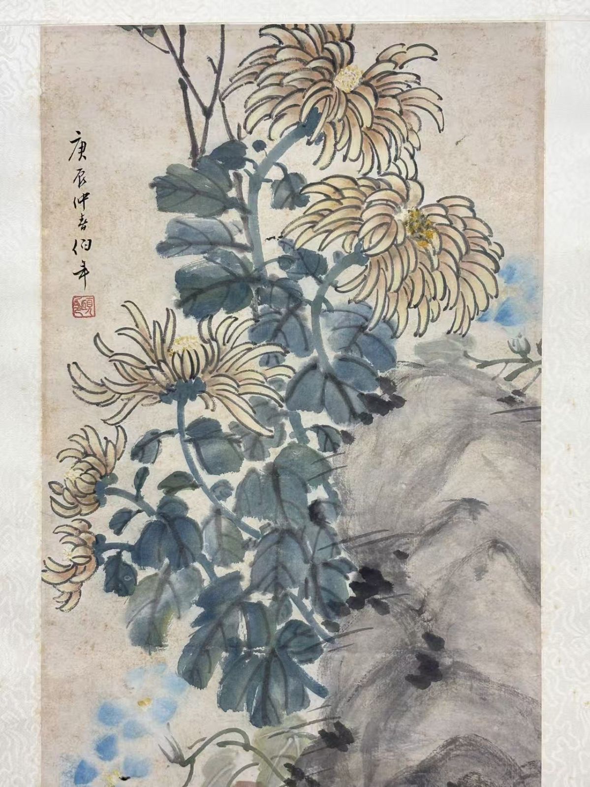中国古画 周履『双犬菊図』肉筆絹本 立軸 掛け軸 嘉興 泉唐 - メルカリ
