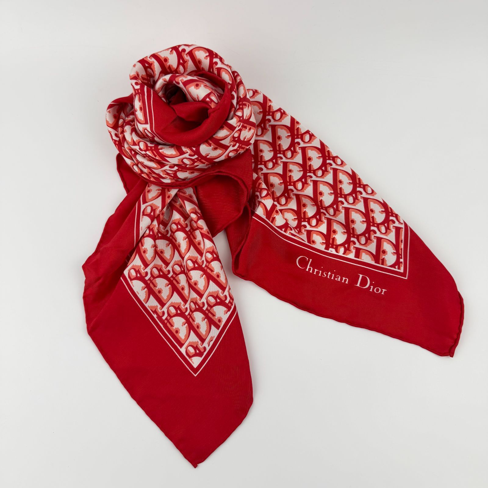 中古】Christian Dior クリスチャンディオール スカーフ レッド シルク
