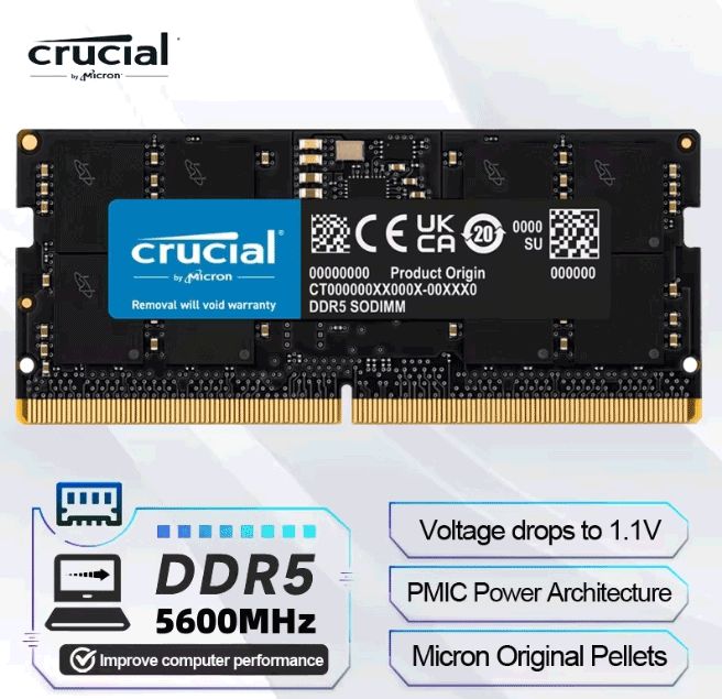 正規品 Crucial 32GB Crucial Micron DDR5 5600MHz ノートパソコン用メモリ 262ピン SODIMM 1.1V RAMモジュール