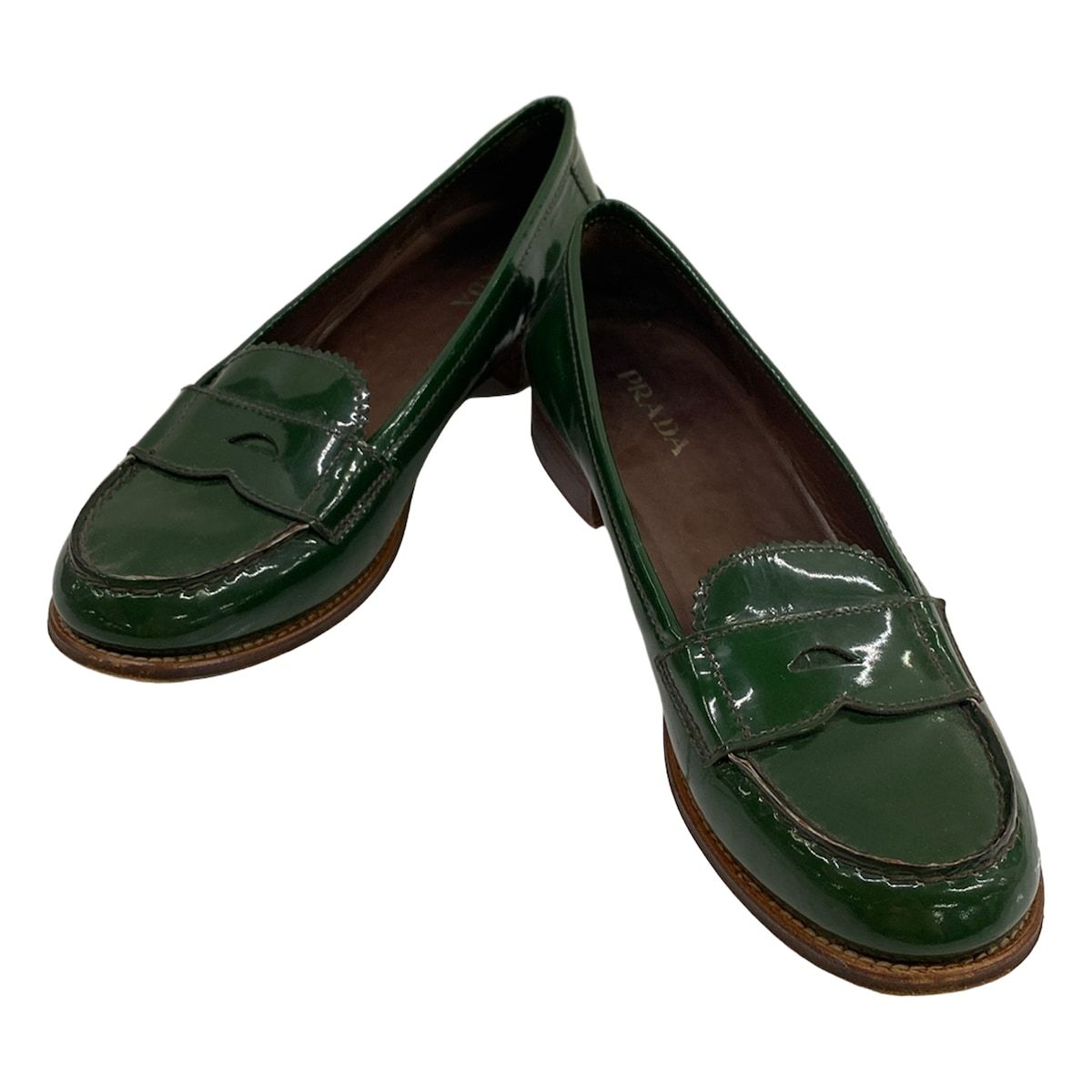 PRADA(プラダ) ローファー 38 1/2 レディース - ダークグリーン レザー