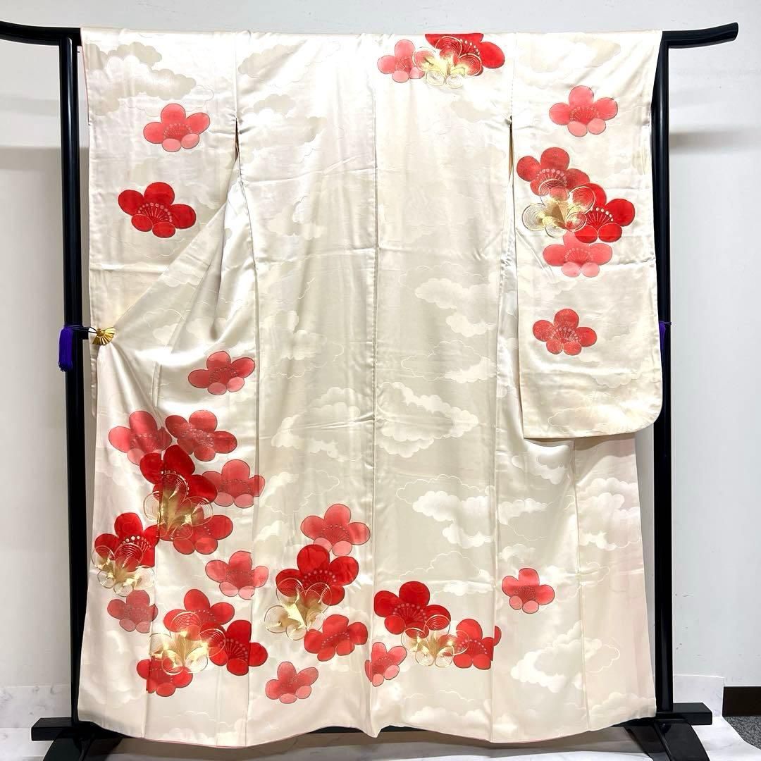 振袖　アンティーク　金駒刺繍　梅花　身丈161　裄65　正絹　着物　044tz