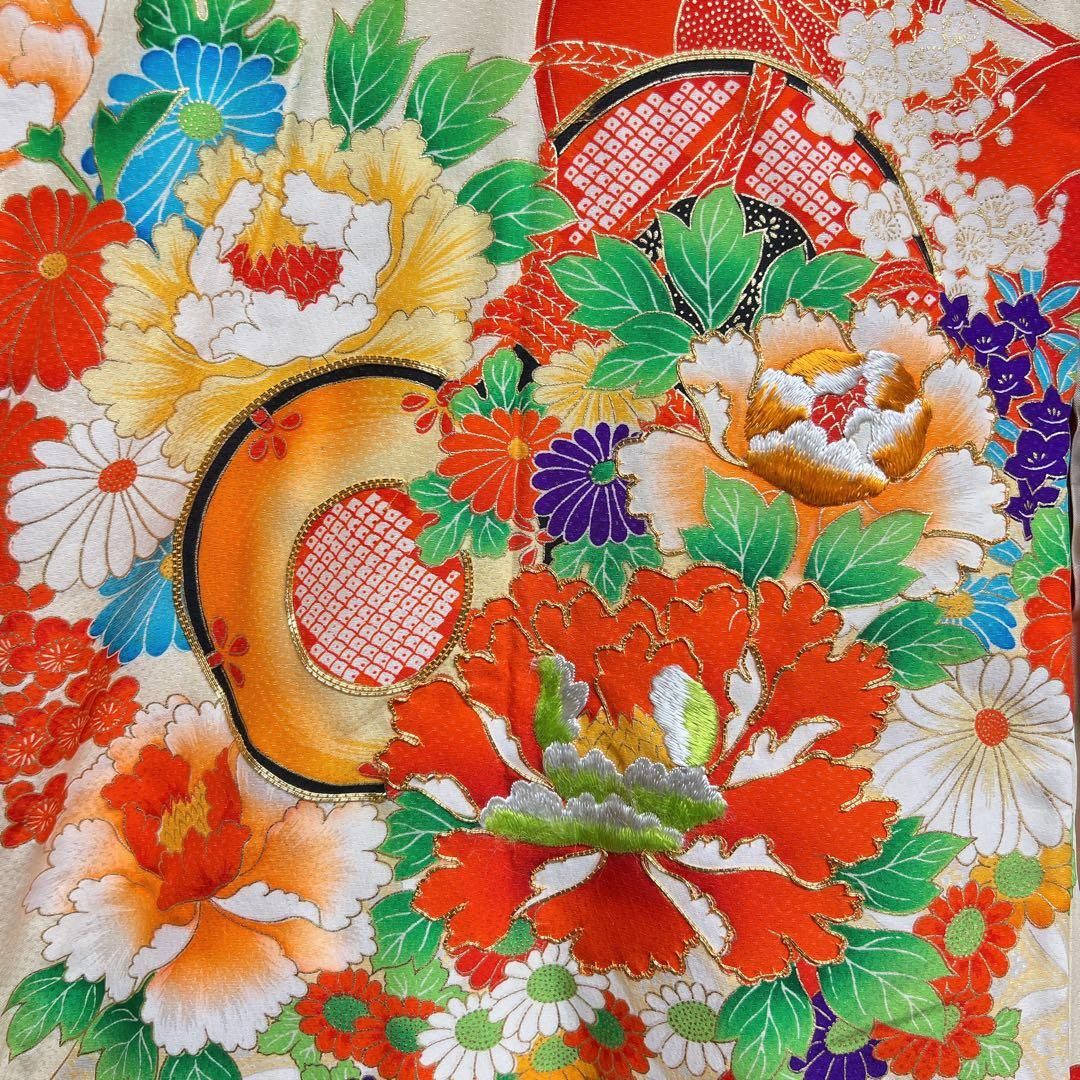 子供用着物 金駒刺繍 牡丹 鼓 女の子 身丈 裄 着物 044tz - メルカリ