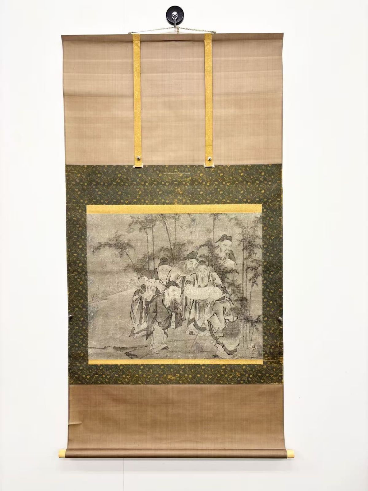 掛軸 佚名『六老図』人物画 竹林 高士図 紙本 時代物 古美術