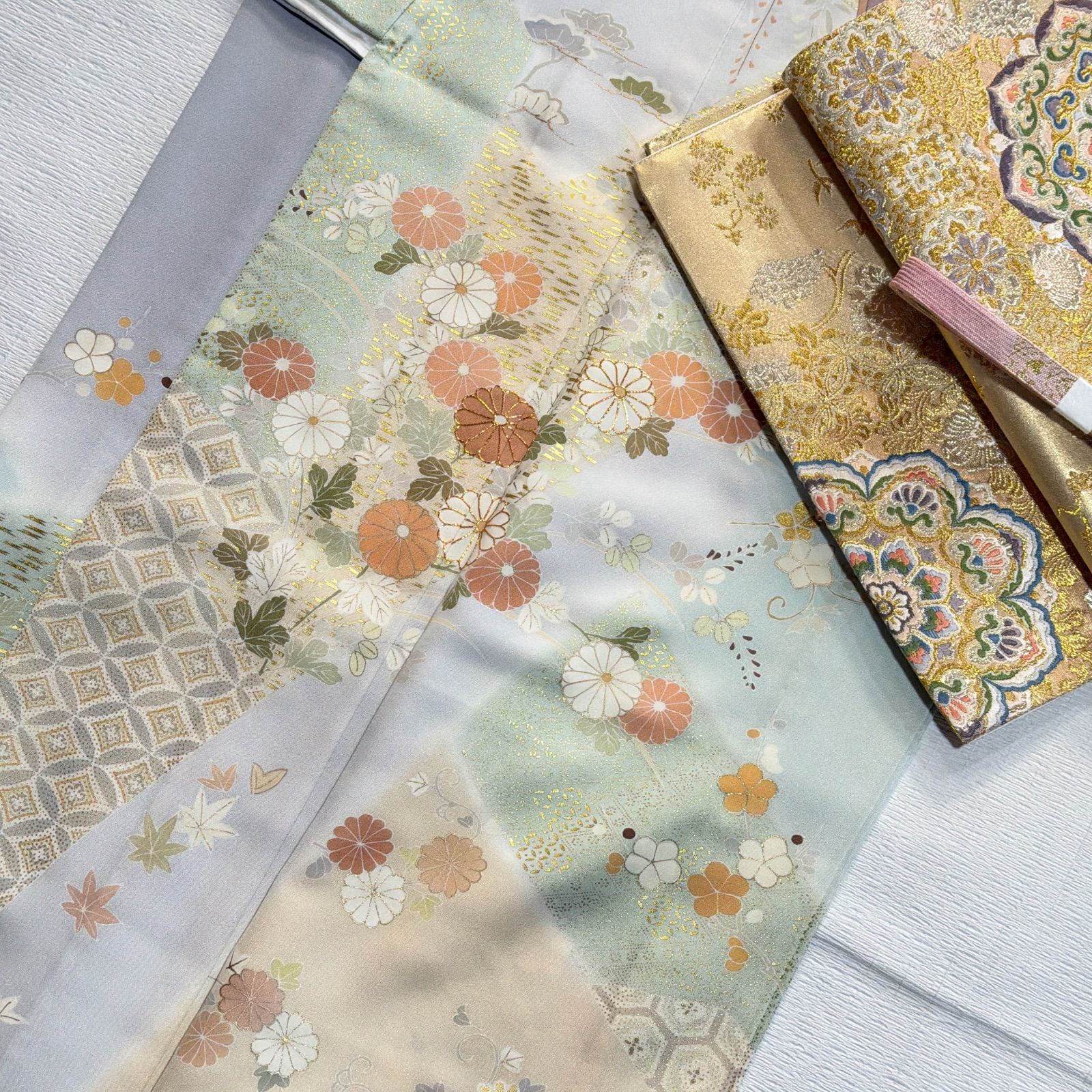 訪問着 セット 単衣 一つ紋 菊 刺繍 正絹