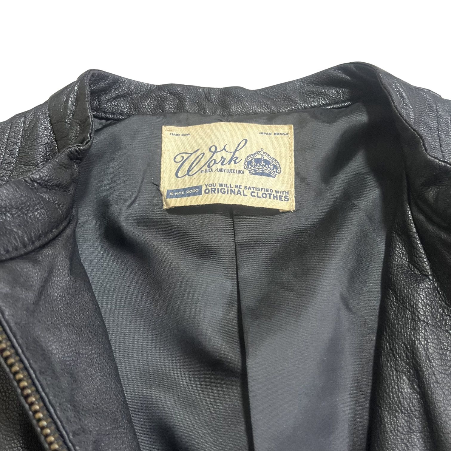レザージャケット ノーカラー ゴートレザー 本革 黒 ライダース 短丈 