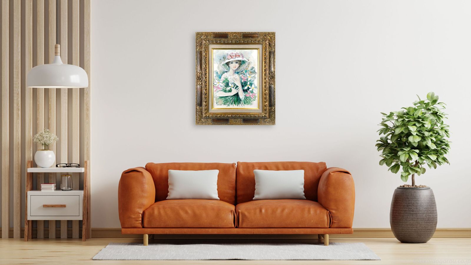 ベルナール・シャロワ 「ブーケを持つエマ」 油彩＋水彩 絵画